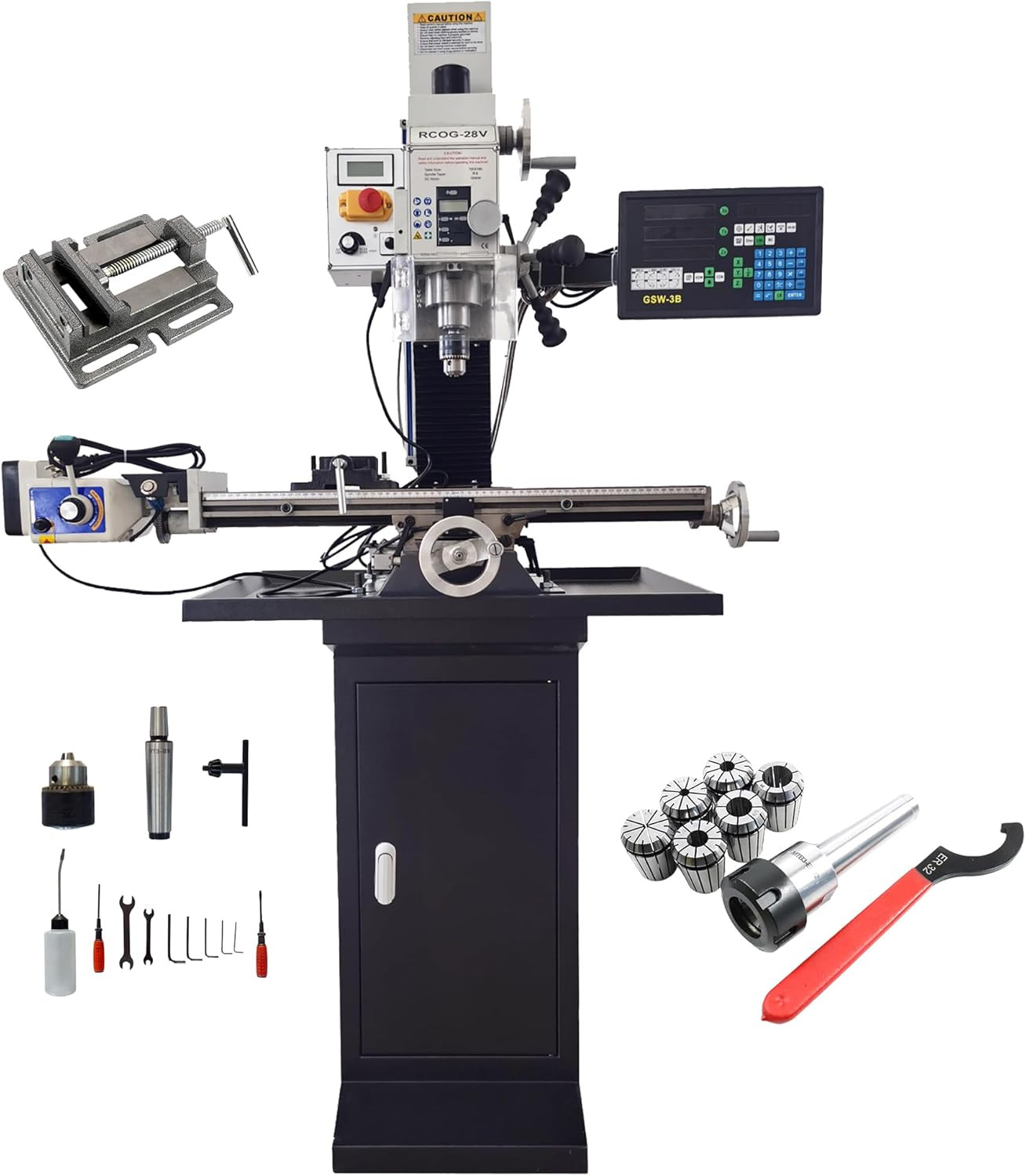 TECHTONGDA Benchtop Milling Machine Precision Mill and Drill Mini Metal Mill R8 Taper Brushless Motor 2250rpm Variable Speed Milling Machine with X-Axis Feed Three-Axis Grating Rule 1300W
