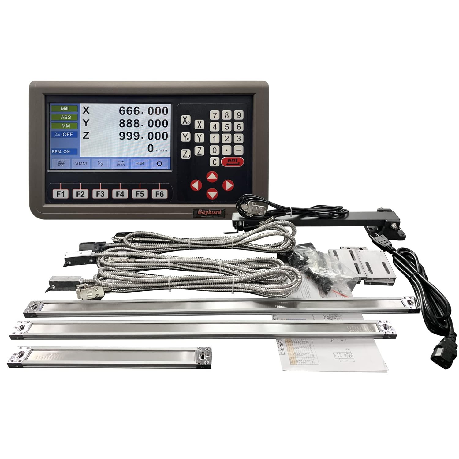 3 Axis DRO Dsiplay Digital Readout for Mills Milling Lathe Machine 3pcs 12" x 24" x 16" Length Magnetic Linear Encoder Scale 5um IP67 Sealing Protection More Durable